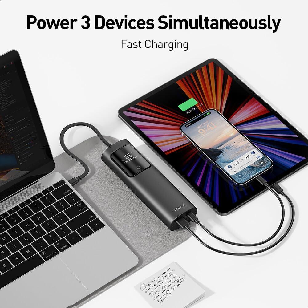 iWalk Tanker 65W Powerbank 20000mAh PD With Build In Cables - Black - Tashqila