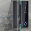 Smart door lock with digital keypad on a glass door, office interior blurred in the background