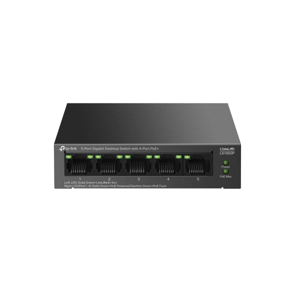 TP-Link (LS105GP) 5-Port Gigabit Desktop Switch with 4-Port PoE+ - 10 Gbps / LAN
