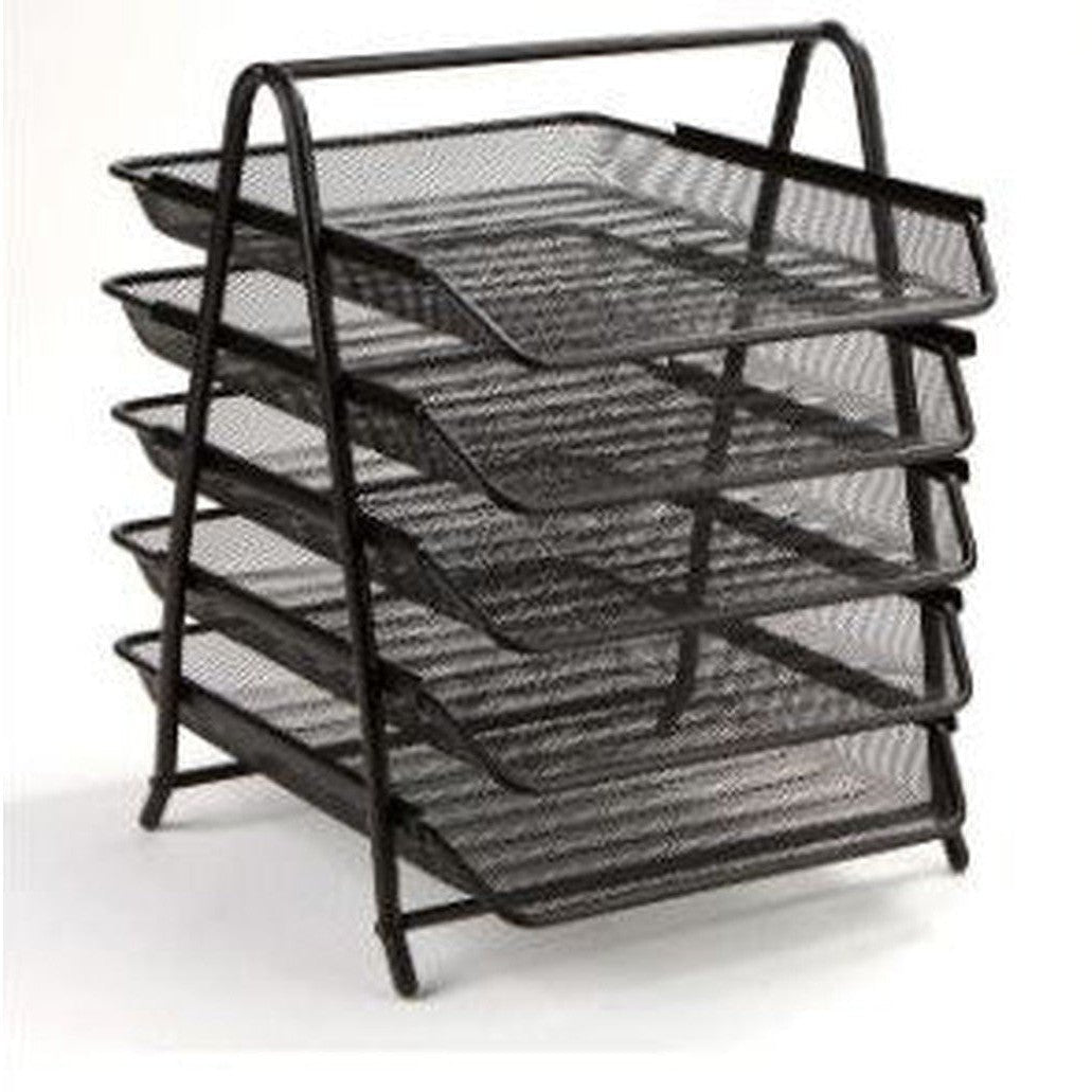Letter Tray Metal 5 Tier Silver/Black