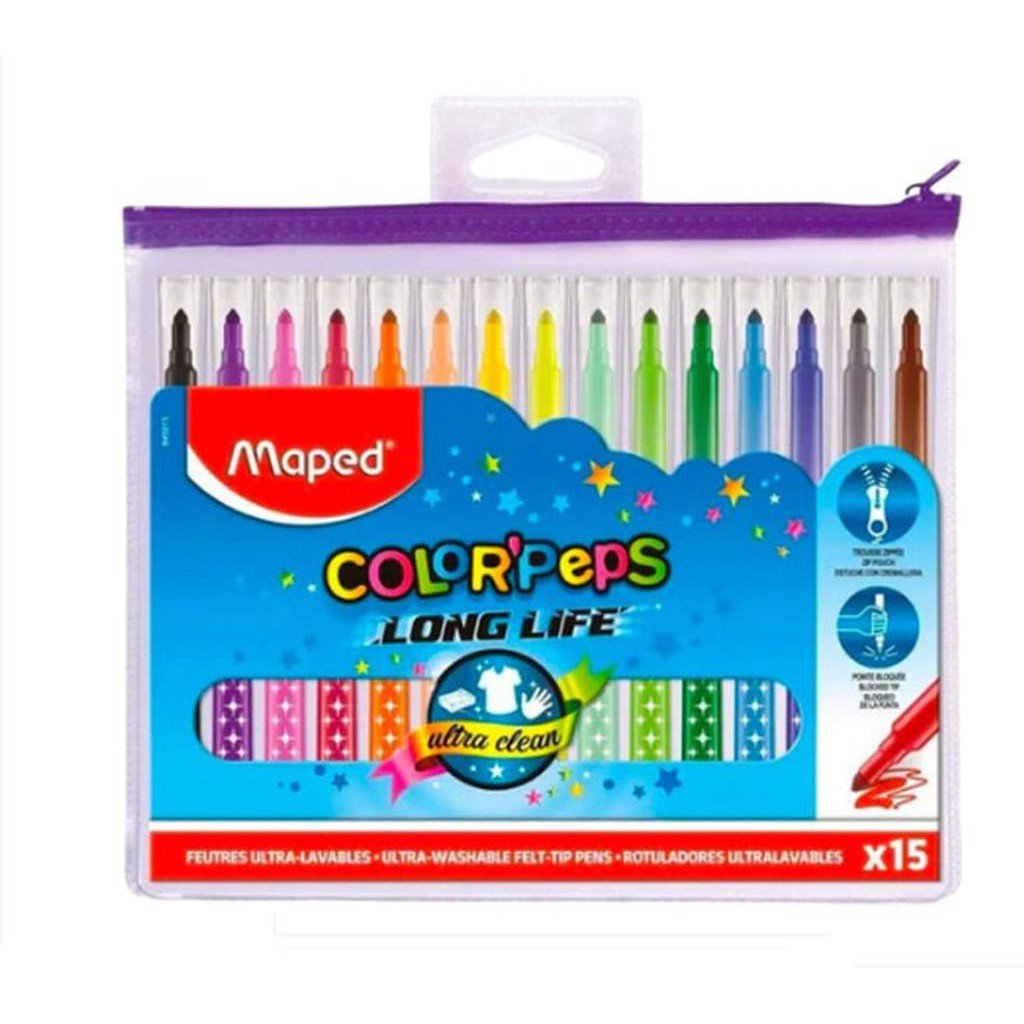 Maped Color Peps Long Life Ultra Washable Felt Tip Pens 15 Colors