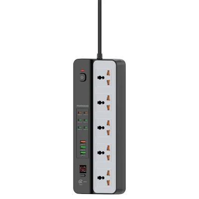 3000W Power Strip Porodo 5AC Universal 9 USB (6C+3A) Fast Charging - Black