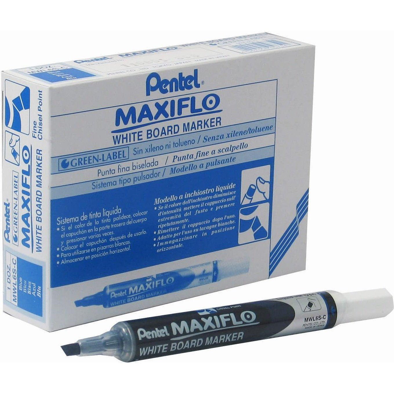 Pentel Maxiflo White Board Chisel Tip Marker (Pack Of 12)