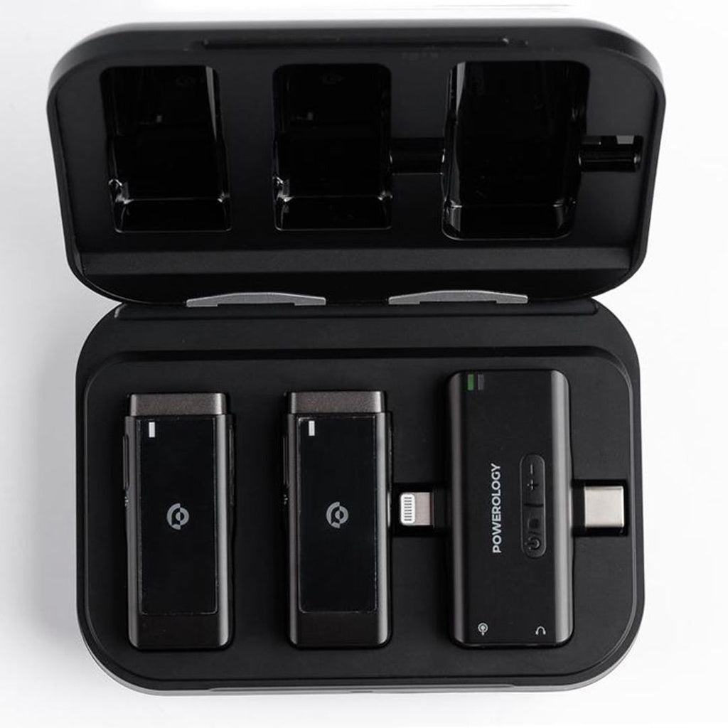 Powerology MFI Dual Connector Wireless Lavalier Microphone - 2000mAh / Black