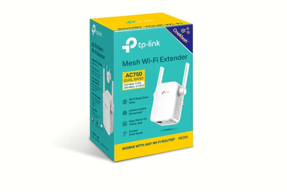 TP-Link RE205 Wi-Fi Range Extender - 750 Mbps / 2.40GHz, 5.0GHz / 1x RJ-45