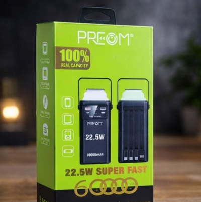 Perom portable power bank with a capacity of 60000mAh, 22.5W fast charging, equipped with a USB-C port
