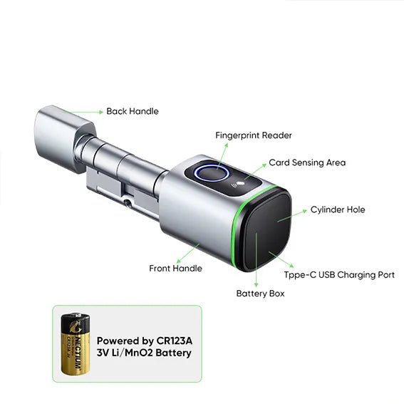 Smart Door Lock Cylinder TTlock Silver- Outdoor