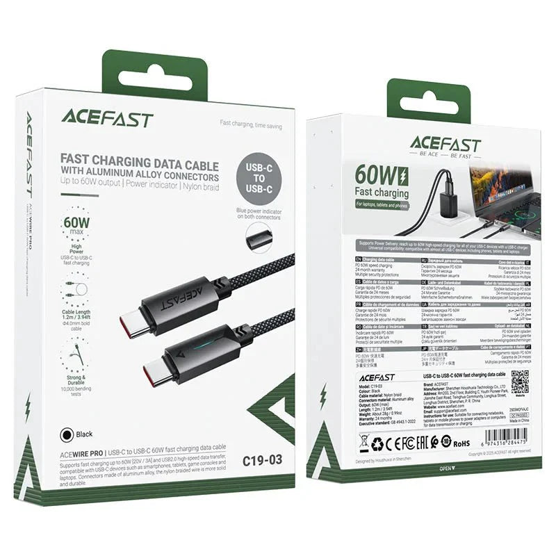 Acefast C19-03 USB-C to USB-C Charging & Data Cable – 60W,  1.2m