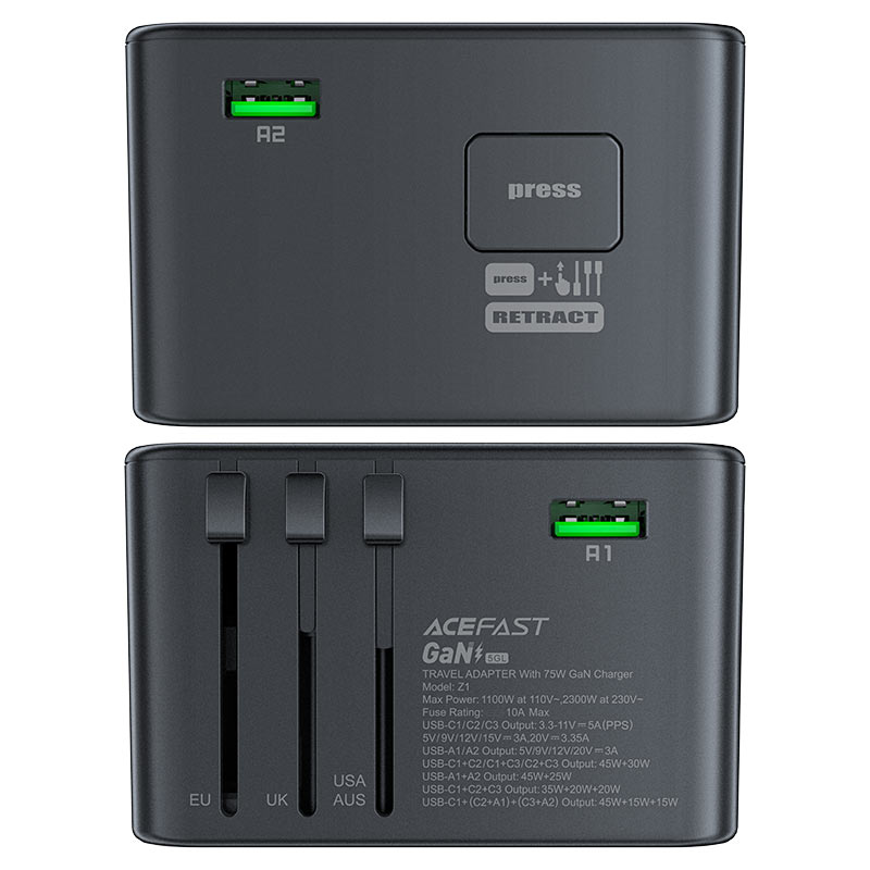 Acefast Z1 GaN Charging Adapter – 2300W + 75W PD (3×USB - C + 2×USB - A) - Saif Al Najmi KwChargersACEFASTSaif Al Najmi KwAcefast Z1 GaN Charging Adapter – 2300W + 75W PD (3×USB - C + 2×USB - A)