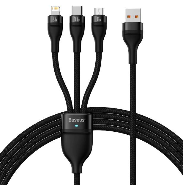 Baseus Flash Series Ⅱ One-For-Three Fast Charging Cable Type-C to M+L+C 100W