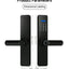 Black digital door lock with dimensions labeled on a white background