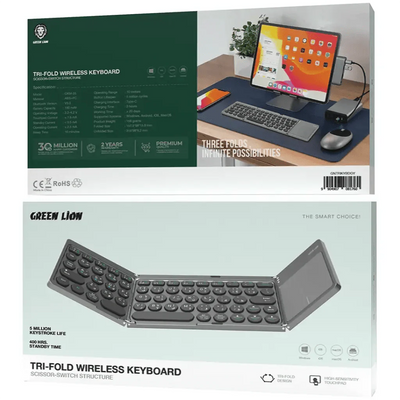 Green Lion Tri - Fold Wireless Keyboard Scissor Switch Gray - Saif Al Najmi KwKeyboardGreen LionSaif Al Najmi KwGreen Lion Tri - Fold Wireless Keyboard Scissor Switch Gray