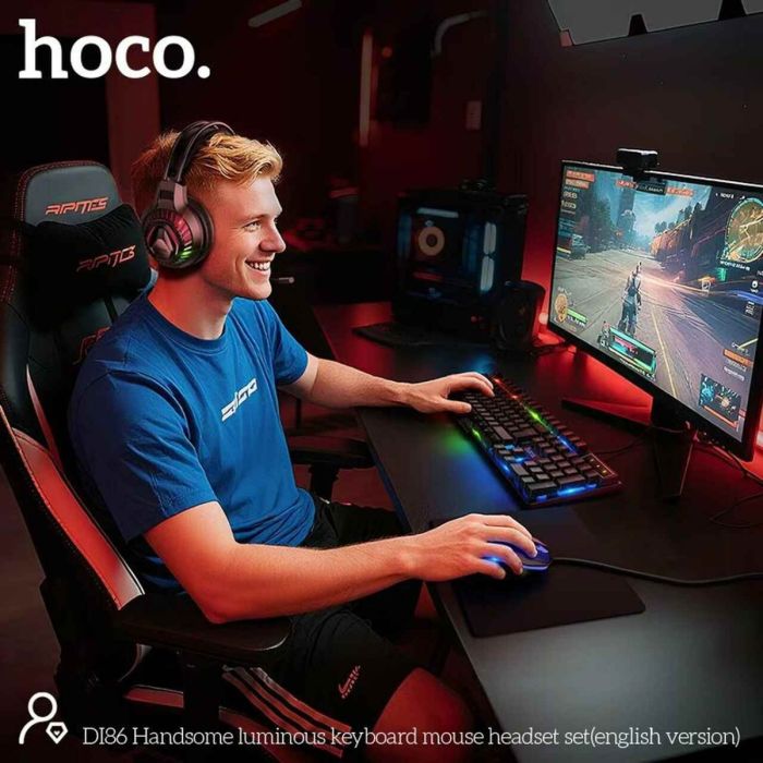 Hoco DI86 Handsome Luminous Gaming Combo – 4 - in - 1 Set (Keyboard, Mouse, Mouse Pad & Headset) - Saif Al Najmi KwGamingHocoSaif Al Najmi KwHoco DI86 Handsome Luminous Gaming Combo – 4 - in - 1 Set (Keyboard, Mouse, Mouse Pad & Headset)