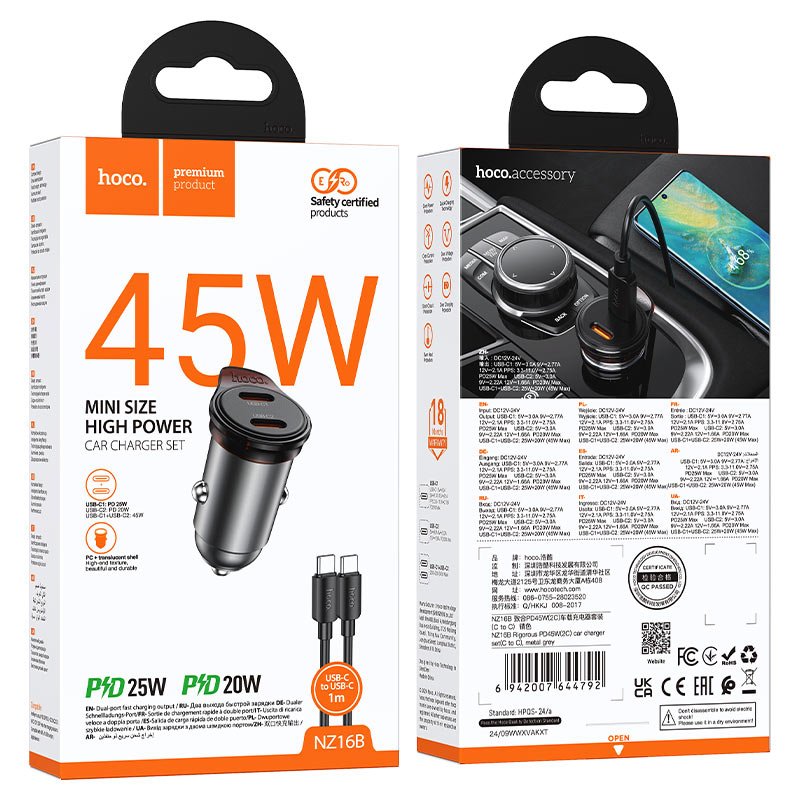 HOCO NZ16B Rigorous 45W Fast Car Charger Cable Set - Saif Al Najmi KwCar ChargersHocoSaif Al Najmi KwHOCO NZ16B Rigorous 45W Fast Car Charger Cable Set