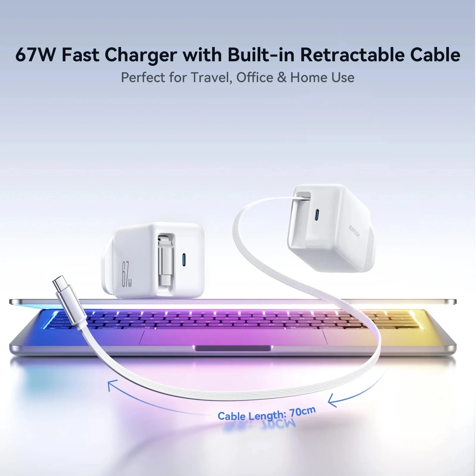 Joyroom 67W GaN Fast Charger with Retractable Cable – UK Plug, White (JR - TCL06) - Saif Al Najmi KwChargersJOYROOMSaif Al Najmi KwJoyroom 67W GaN Fast Charger with Retractable Cable – UK Plug, White (JR - TCL06)