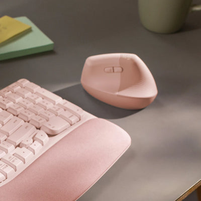 Logitech Lift Vertical Ergonomic Wireless & Blutooth Mouse - Rose