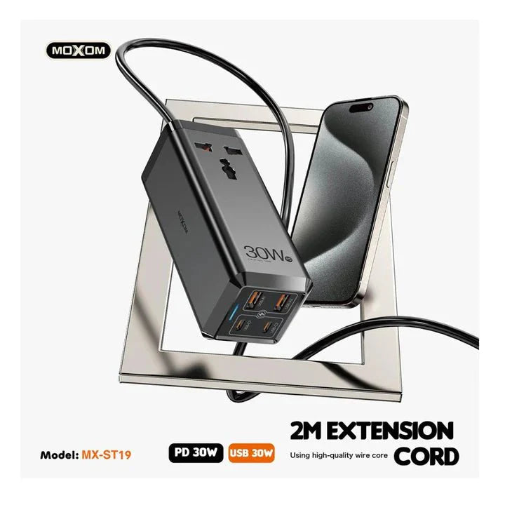 MOXOM MX - ST19 PD 30W 6 IN 1 2M UNIVERSAL SOCKET FAST CHARGER - Saif Al Najmi KwDesktop ChargersMOXOMSaif Al Najmi KwMOXOM MX - ST19 PD 30W 6 IN 1 2M UNIVERSAL SOCKET FAST CHARGER - Saif Al Najmi Kw