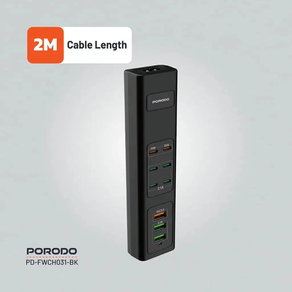 Porodo 85W Multi - Port USB Charging Hub Desktop Charger Black - Saif Al Najmi KwExtension Power SocketPorodoSaif Al Najmi KwPorodo 85W Multi - Port USB Charging Hub Desktop Charger Black