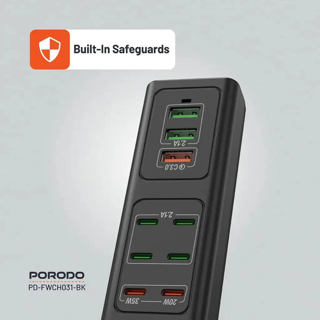 Porodo 85W Multi - Port USB Charging Hub Desktop Charger Black - Saif Al Najmi KwExtension Power SocketPorodoSaif Al Najmi KwPorodo 85W Multi - Port USB Charging Hub Desktop Charger Black