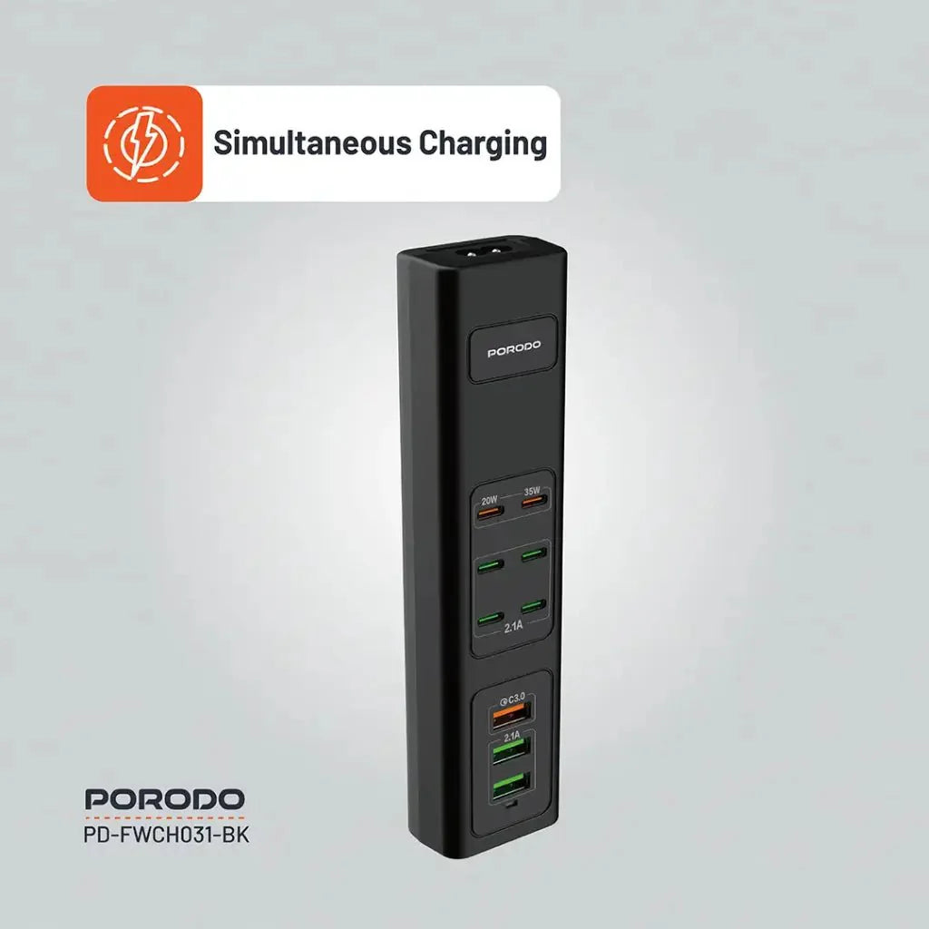 Porodo 85W Multi - Port USB Charging Hub Desktop Charger Black - Saif Al Najmi KwExtension Power SocketPorodoSaif Al Najmi KwPorodo 85W Multi - Port USB Charging Hub Desktop Charger Black