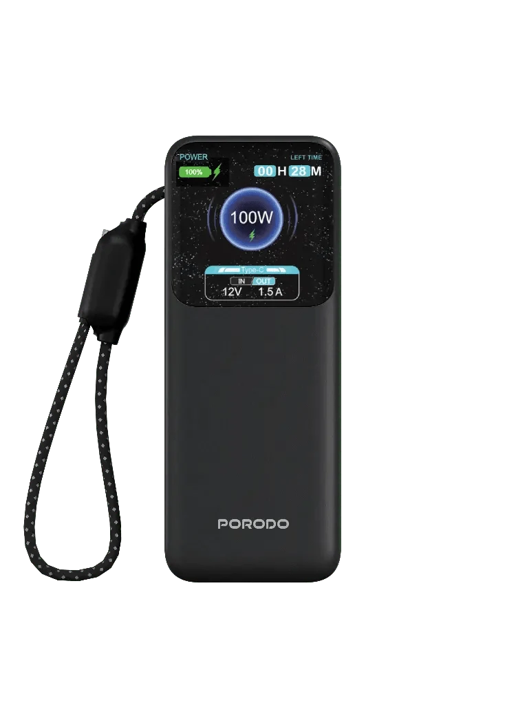 Porodo POLO 10000mAh Power Bank Built - in USB - C Cables Black - Saif Al Najmi KwPower BankPorodoSaif Al Najmi KwPorodo POLO 10000mAh Power Bank Built - in USB - C Cables Black