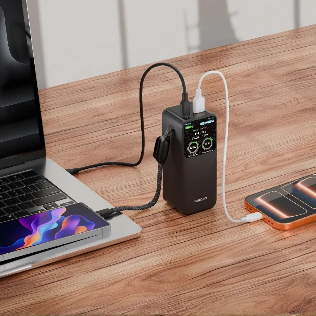 Porodo POLO 10000mAh Power Bank Built - in USB - C Cables Black - Saif Al Najmi KwPower BankPorodoSaif Al Najmi KwPorodo POLO 10000mAh Power Bank Built - in USB - C Cables Black