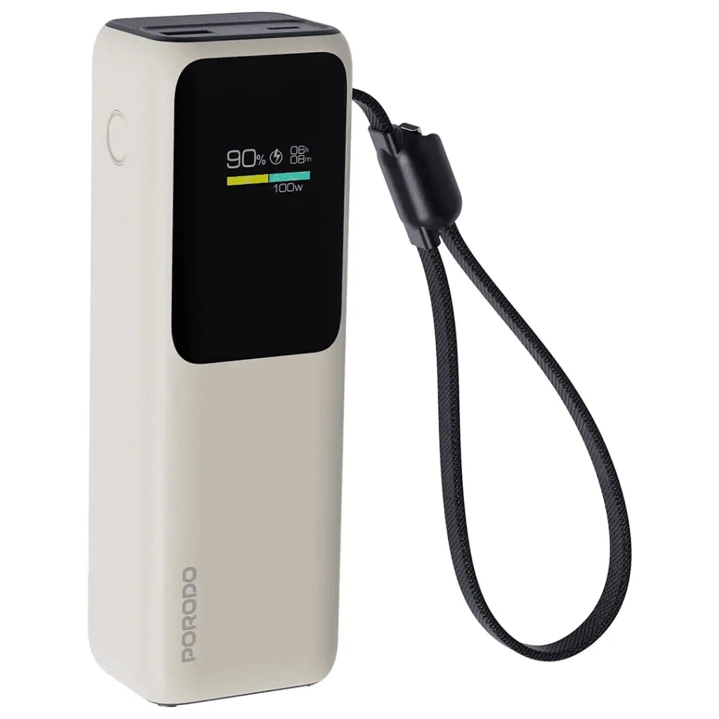 Porodo Smart Display 20000mAh Power Bank Built In Type C Beige - Saif Al Najmi KwPower BanksPorodoSaif Al Najmi KwPorodo Smart Display 20000mAh Power Bank Built In Type C Beige