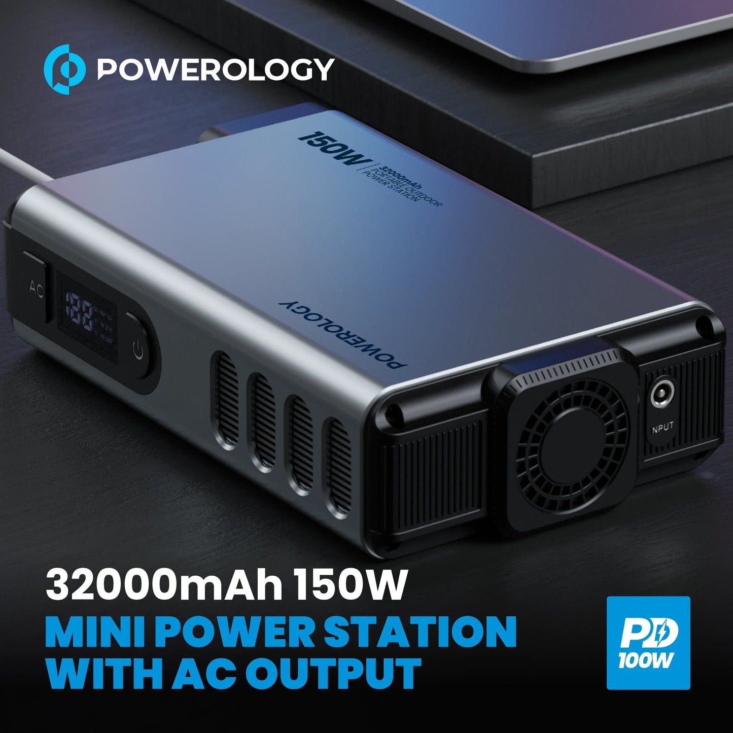 Powerology Mini Power Station With AC - USB / Type-C / DC Input / Output - Gray