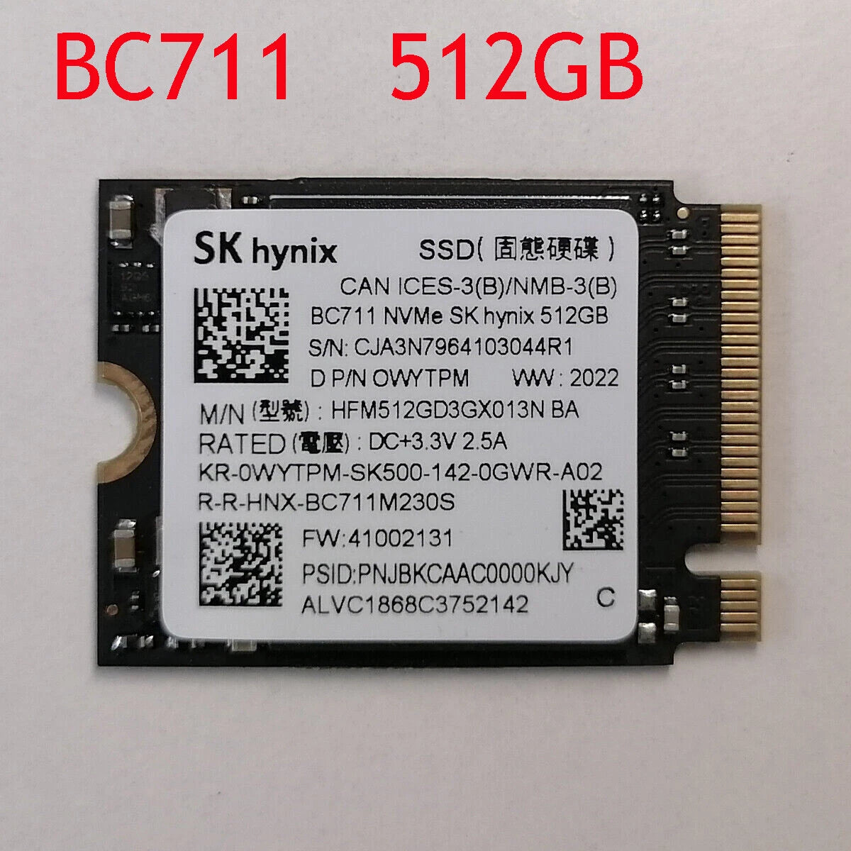 SK Hynix BC711 M.2 PCIe NVMe SSD - 512GB / M.2 2230 / PCIe 3.0 / Open - SSD (Solid State Drive)